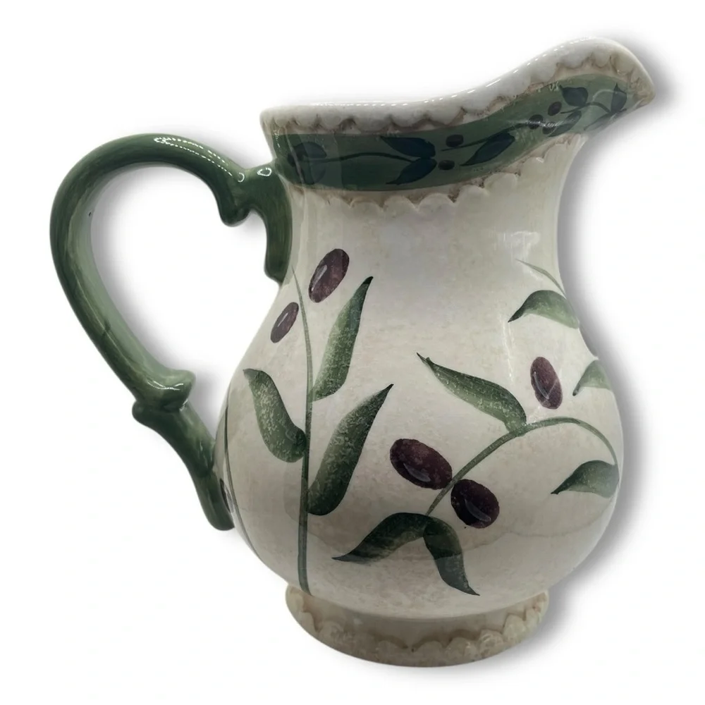 Oliveto by Oneida Vintage Stoneware Hand painted Pitcher & 11” Platter/Plate
